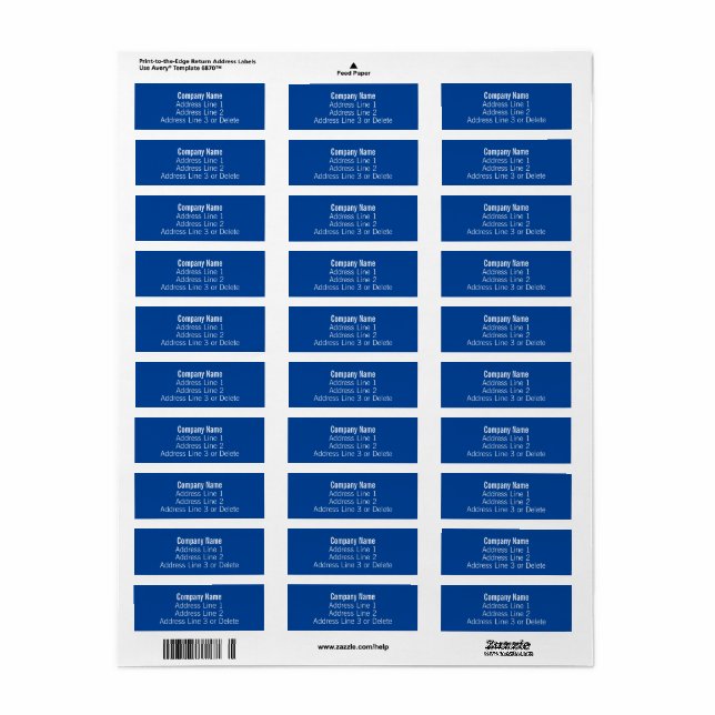 Business Deep Blue and White Basic Return Address (Full Sheet)