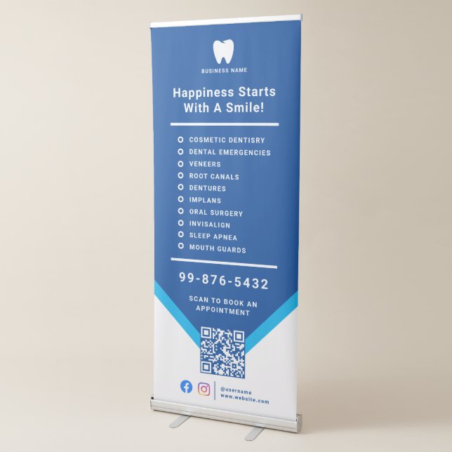 Business Dentist Logo | QR Code Simple Modern Retractable Banner (3/4)