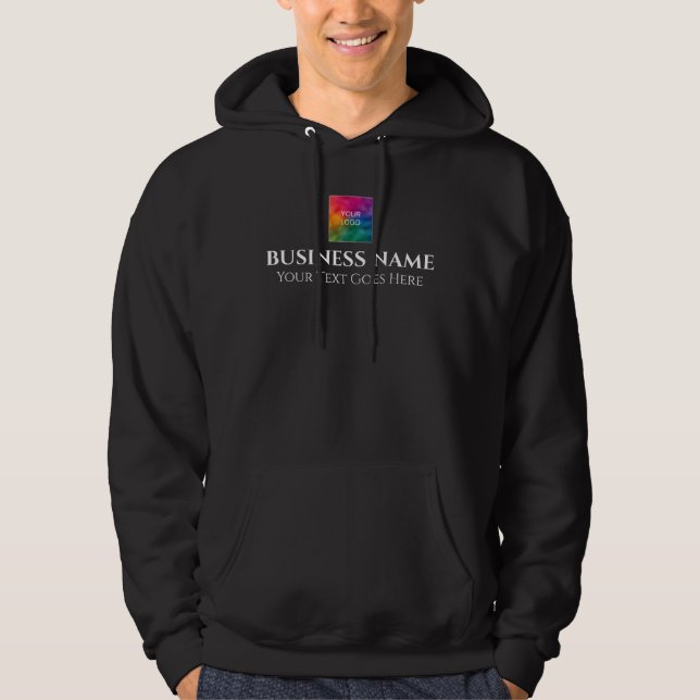 Business Double Sides Company Logo Mens Black Hoodie (Front)