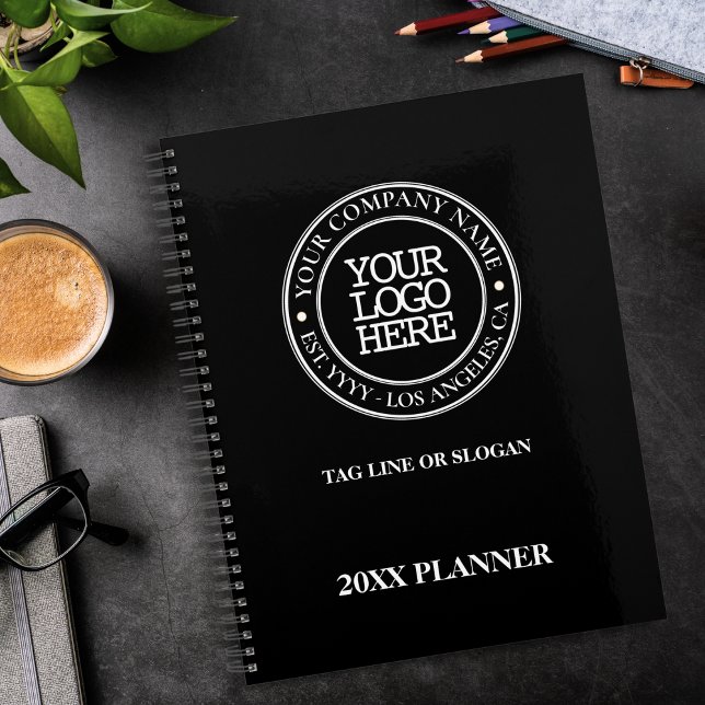 Business Elegant Black White Medallion Add Logo Planner (Creator Uploaded)
