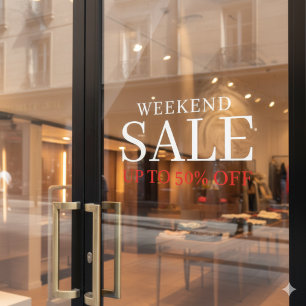 Business Elegant Minimal White & Red Store Sale Window Cling