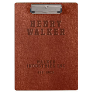 Business Embossed Personalised Brown Vegan Leather Clipboard