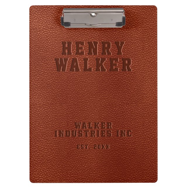 Business Embossed Personalised Brown Vegan Leather Clipboard (Front)