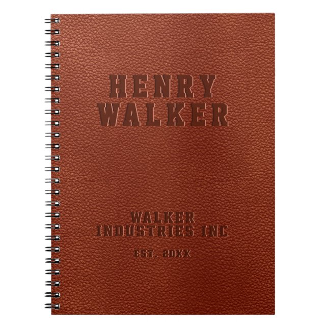 Business Embossed Personalised Brown Vegan Leather Notebook (Front)