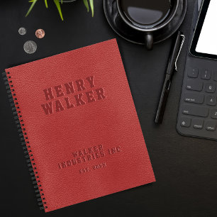 Business Embossed Personalised Red Vegan Leather Notebook