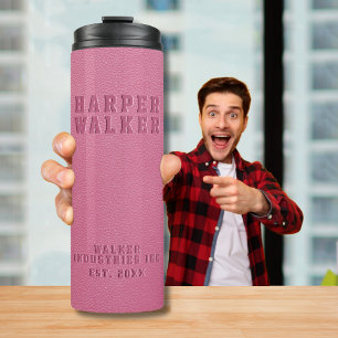 Business Embossed Pink Vegan Leather Thermal Tumbler
