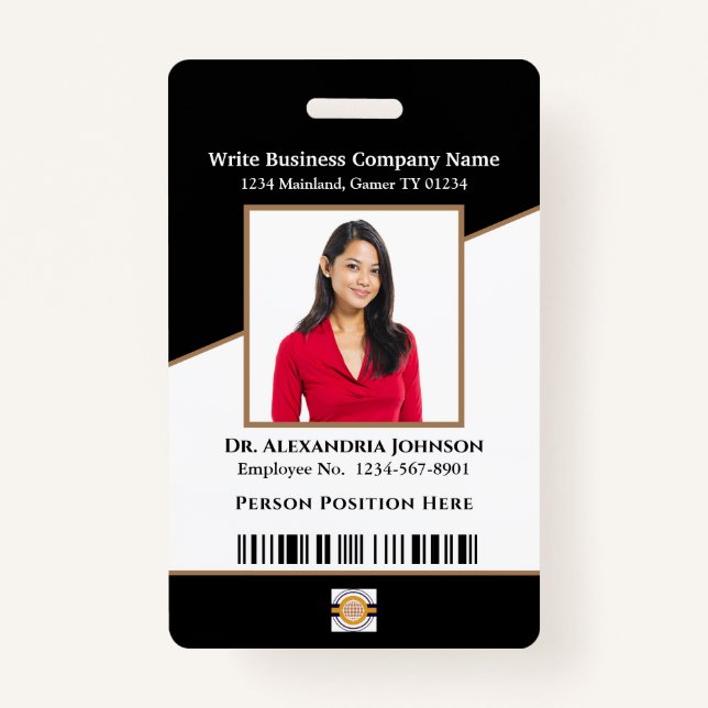 Business Employee Bar Code Logo ID Identification ID Badge (Front)
