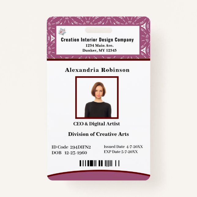 Business Employee Bar Code Logo ID Identification ID Badge (Front)