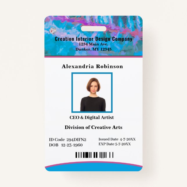 Business Employee Bar Code Logo ID Identification ID Badge (Front)