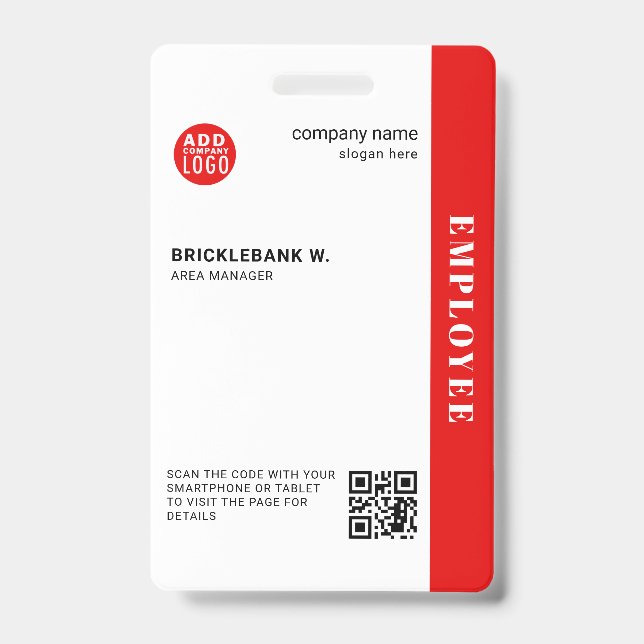 Business Employee Corporate ID Custom QR Code Badge (Front)