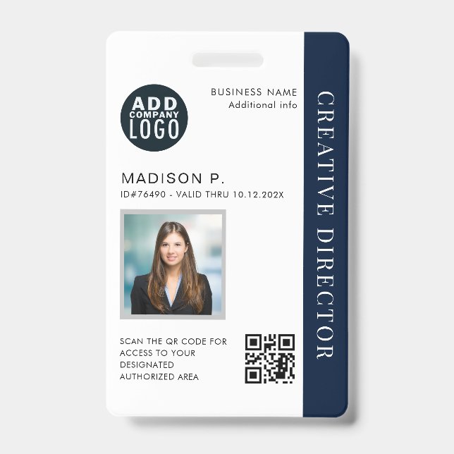 Business Employee ID Custom QR Code Photo Badge (Front)