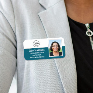Business Employee ID Photo Security Teal Name Tag