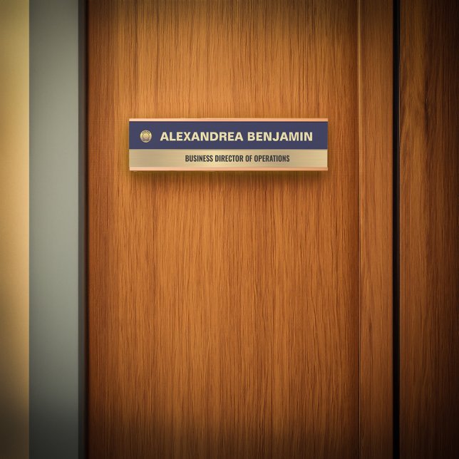 Business Employee Logo Gold Blue Modern Custom Door Sign (Business Employee Logo Gold Blue Modern Custom Door Sign will add a elegant touch to your door. )