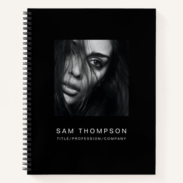 Business Employee Photo Modern Minimalist Black Notebook (Front)