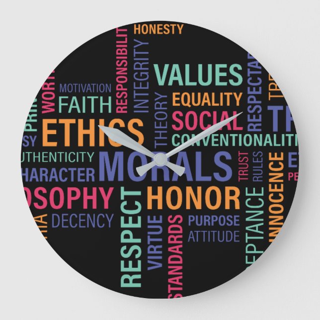 "Business Ethics" No Numbers Large Clock (Front)
