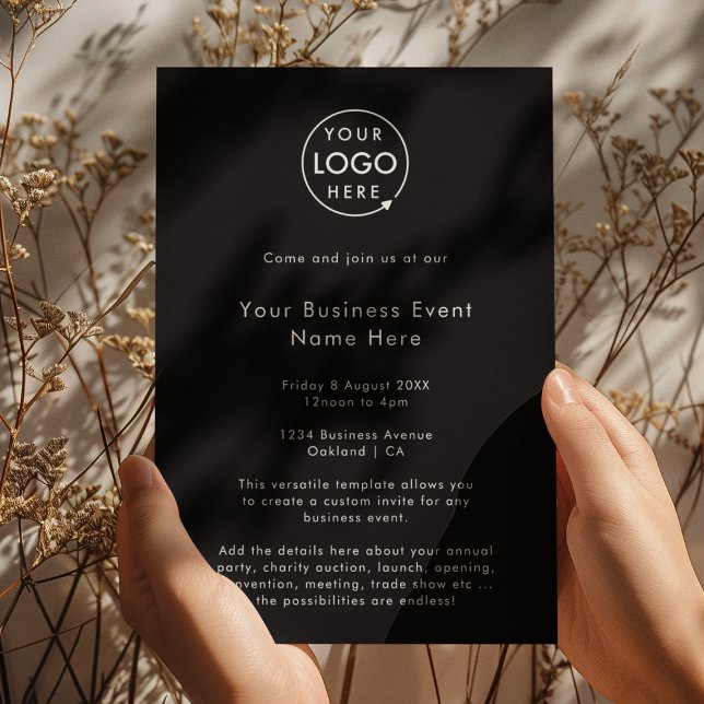 Business Event | Black Modern Minimalist Invitation (Modern stylish black business event invitation template by Guava - sleek, clean, and customizable)