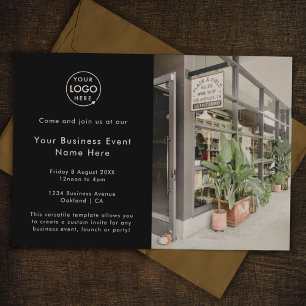 Business Event   Black Modern Minimalist Photo Invitation