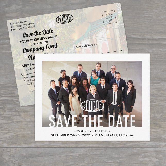 Business Event Company Logo & Photo Save the Date Announcement Postcard (Creator Uploaded)