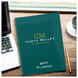 Business Executive Dark Teal Gold Monogram Planner<br><div class="desc">Elegant and simple dark teal design with classic gold and white  typography personalised for him or her. Customise with year and type of planner in the front and favourite quote or tag line in the back.</div>