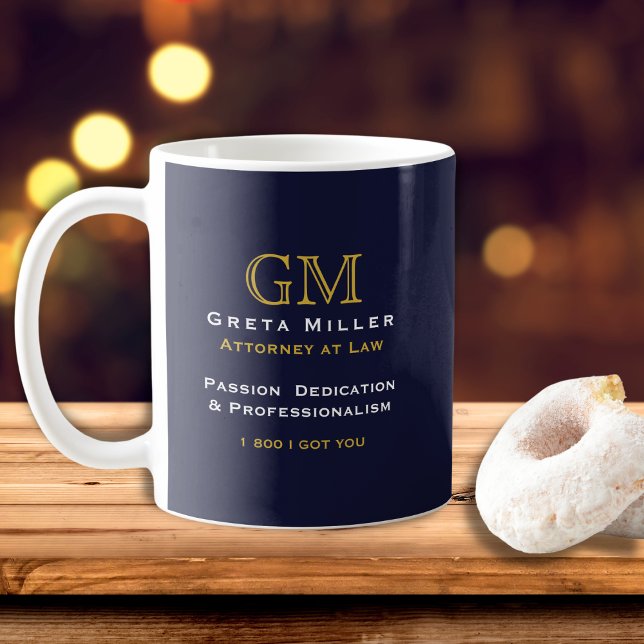 Business Executive Elegant Dark Blue Gold Monogram Coffee Mug (Creator Uploaded)
