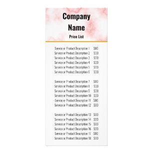 Business Faux Pink Marble Price List Template Rack Card