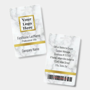 Business Faux White Marble Corporate Logo Name Tag ID Badge