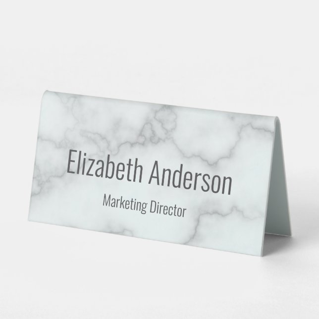Business Faux White Marble Grey Job Title & Name (Front)