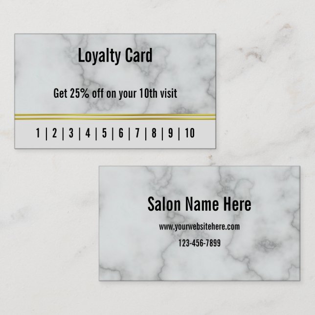 Business Faux White Marble Hair Salon Loyalty Card (Front/Back)