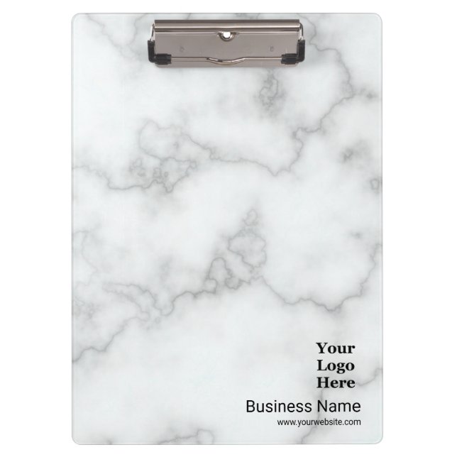 Business Faux White Marble Your Logo Professional Clipboard (Front)