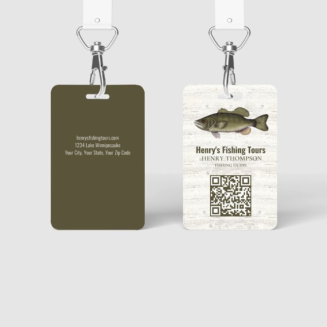 Business Fishing Resort QR Code Custom ID Badge (Fishing business ID badge.)