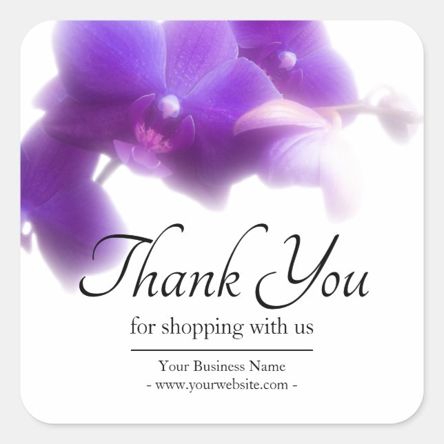 Business Floral Purple Orchid Thank You Square Sticker (Front)