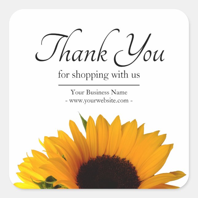 Business Floral Sunflower Thank You Square Sticker (Front)