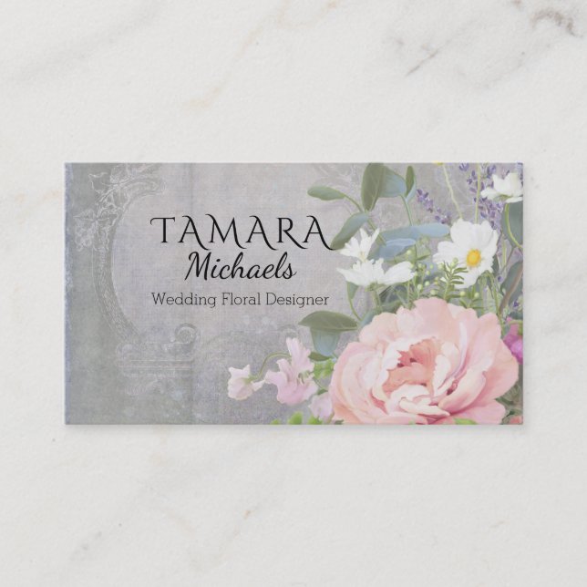 Business Florist Elegant Rustic Floral Pink Peony Business Card (Front)