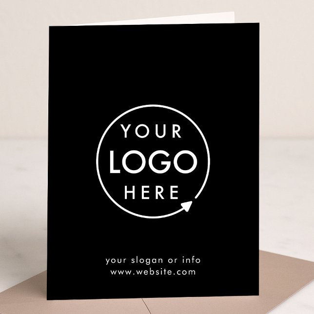 Business Folded Card | Logo Black 5x7 Greeting (Modern sleek black business folded greeting card by Guava - elegant, professional, and customizable)