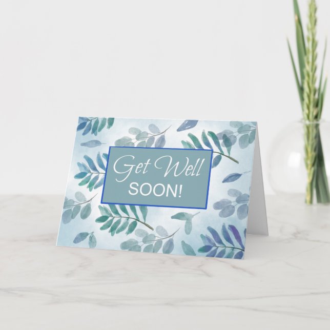 Business Get Well Soon Branches Blue Green Card (Front)