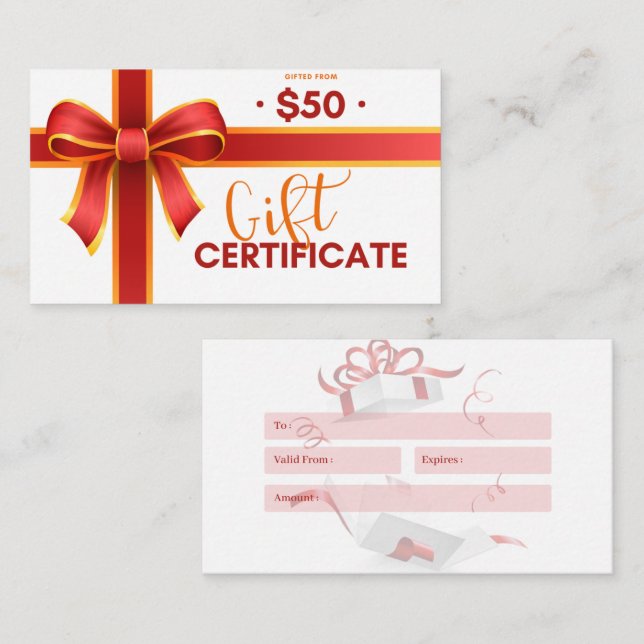 Business gift certificate (Front/Back)