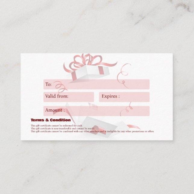 Business gift certificate $100 (Back)