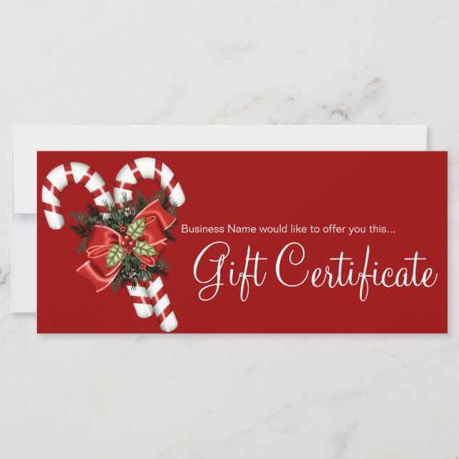 Business Gift Certificate Candy Canes & Red Bow (Front)