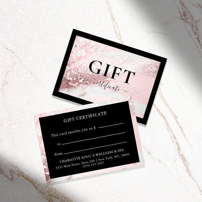 BUSINESS GIFT CERTIFICATE | GLITTER | (PERSONALIZED BUSINESS GIFT CERTIFICATE | modern, glitter & black. Perfect for small business, makeup)