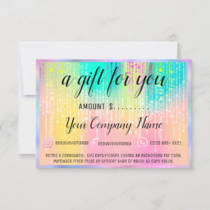 Business Gift Certificate Holographic Unicorn Rain