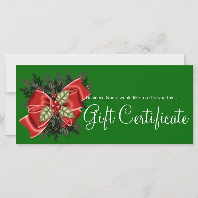 Business Gift Certificate Mistletoe & Red Bow (Front)