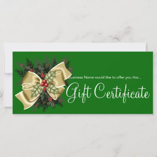 Business Gift Certificate Mistletoe & Tan Bow