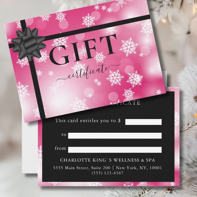 BUSINESS GIFT CERTIFICATE | Modern | Ribbon |  (BUSINESS GIFT CERTIFICATE | Modern | Ribbon | Snow Pattern.)