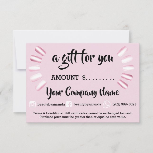 Business Gift Certificate Nails Studio Pink (Front)