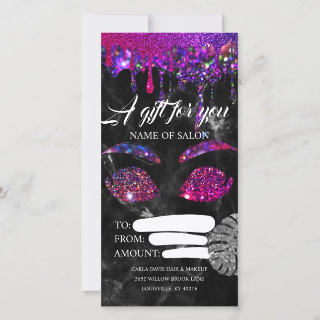 Business Gift Certificate Pink Gold Glitter Agate (Front)