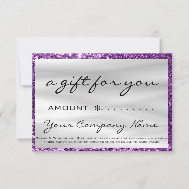 Business Gift Certificate Purple Rose Grey Logo (Front)