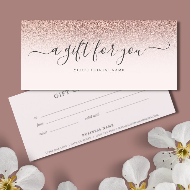 Business Gift Certificate Rose Gold Ombre (Rose Gold Glitter Business Gift Certificate)