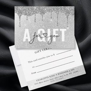 BUSINESS GIFT CERTIFICATE Silver Glitter Drop