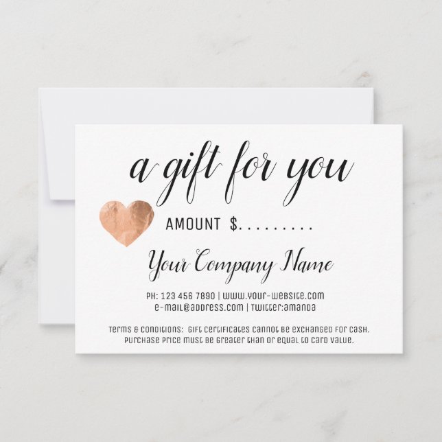 Business Gift Certificate Simply Black White Heart (Front)