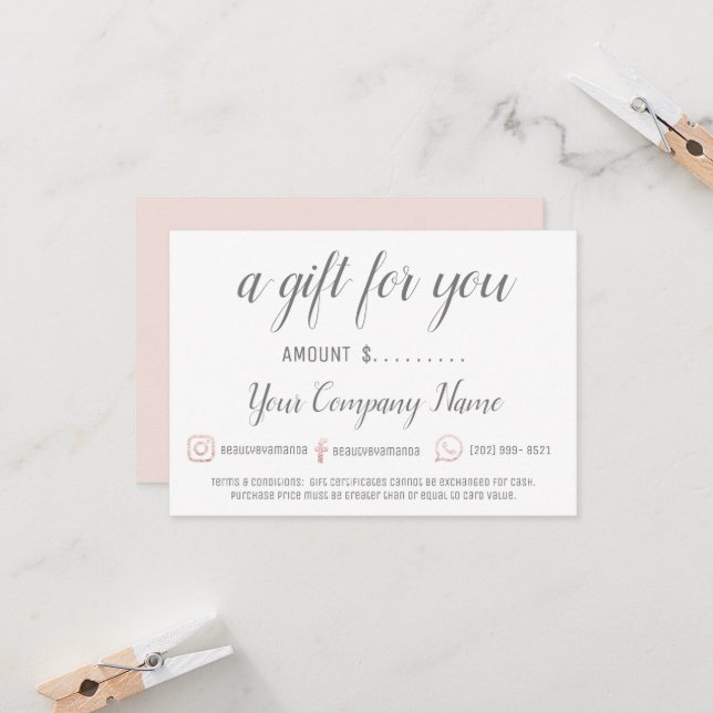 Business Gift Certificate Simply Logo Pink White (Front/Back In Situ)